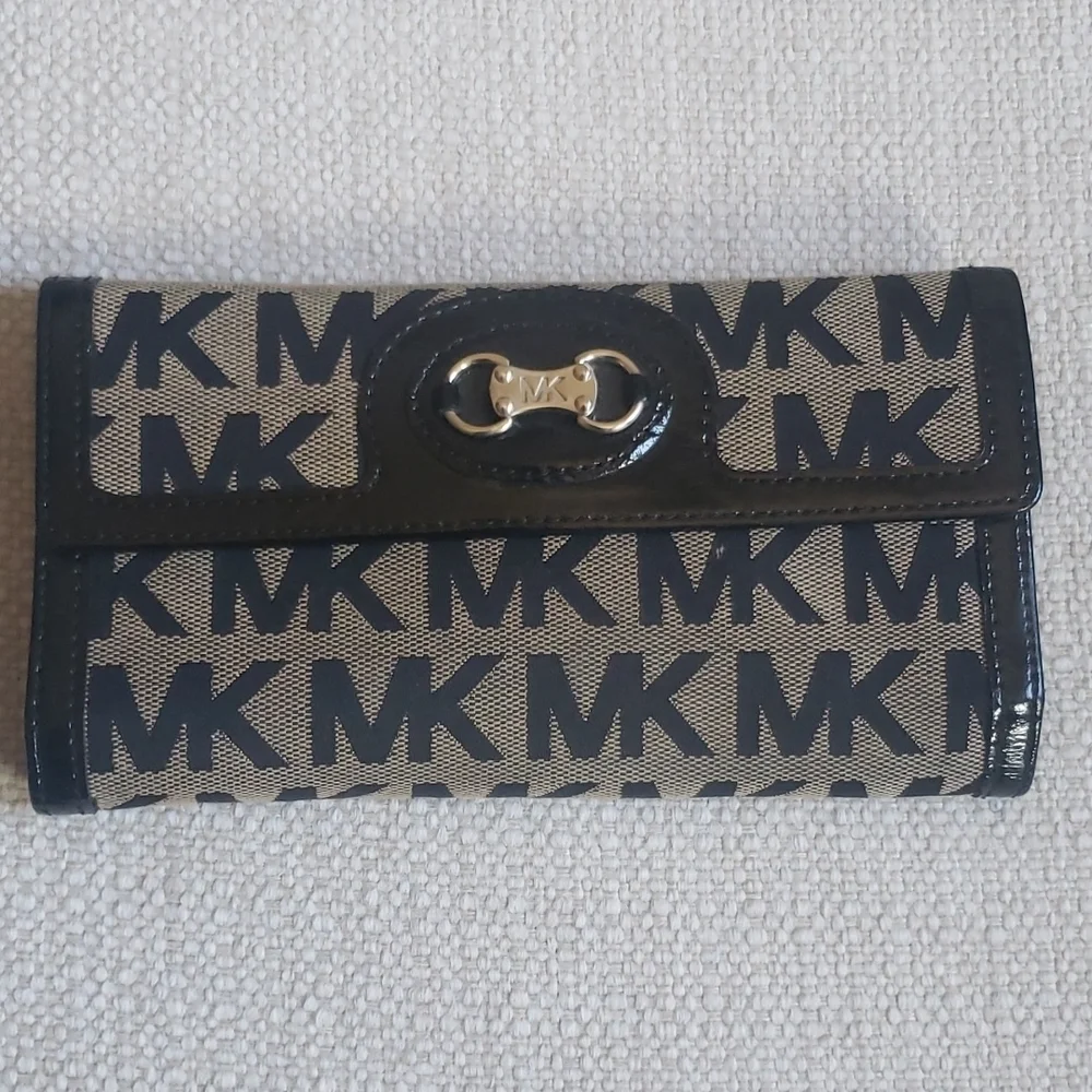 Michael Kors gray and black canvas and leather wallet
